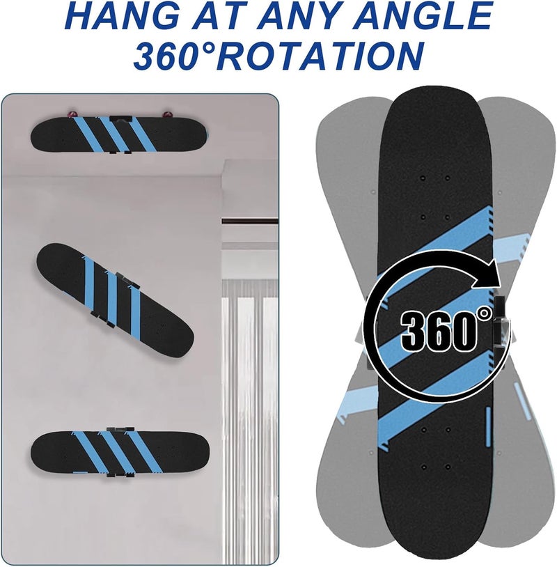 KCMOSGI Skateboard Wall Mount,360° Rotating Skateboard Wall Hanger,Universal Skateboard Decks Wall,Any Horizontal Angle,Suitable for Skateboard Lovers - Image 4